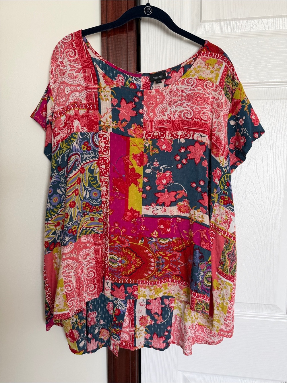 Patchwork Floral Short Sleeve Top - Pink/Multi
